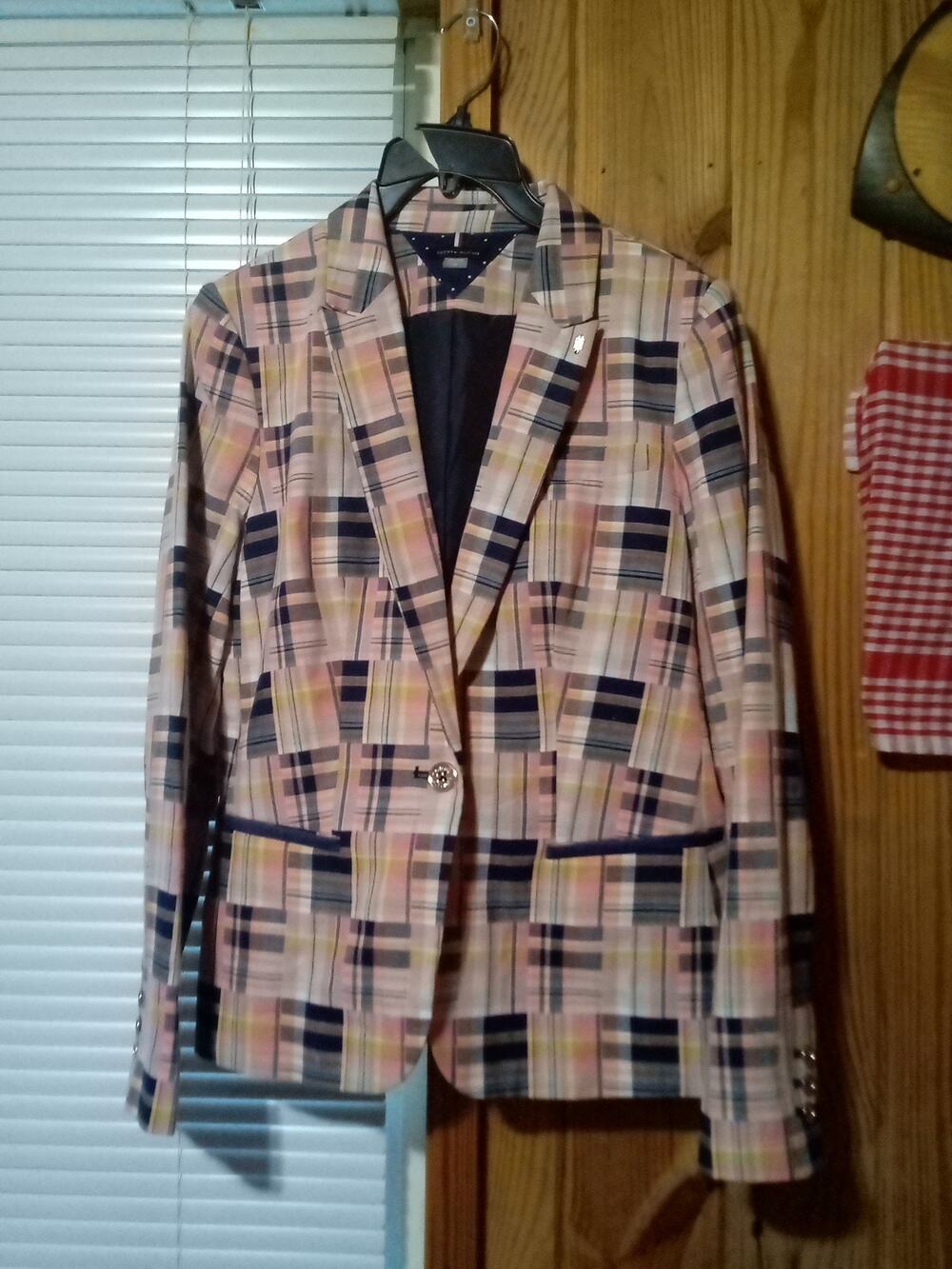 Tommy Hilfiger Blazer Womens 14 Colorful Elbow Patches Button Up Jacket NWT